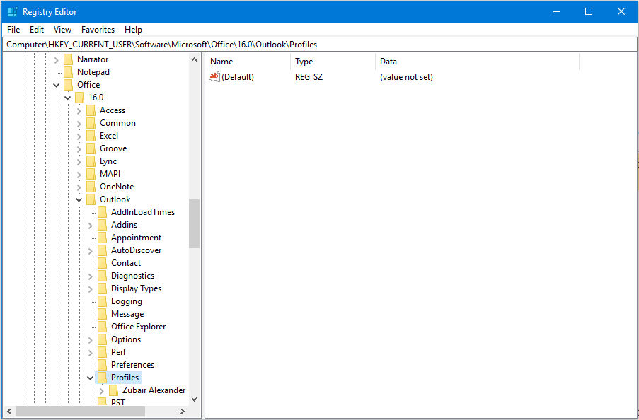 Outlook 2016 profiles