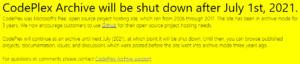 CodePlex Archive will shut down on July 1, 2021