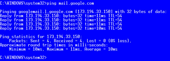 Ping google. Пинг почта.