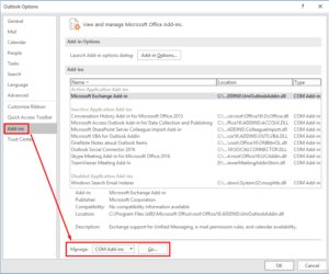 Outlook2016ManageCOMAddins