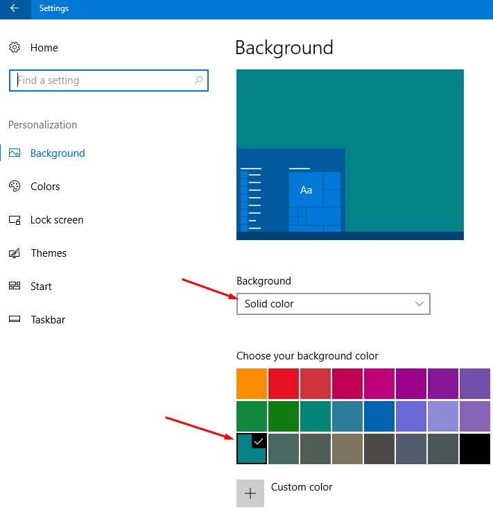 Changing background color in Windows 10