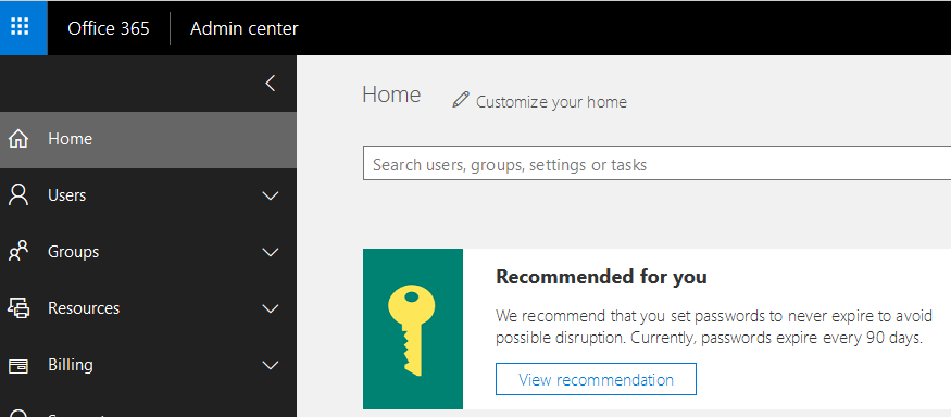 Microsoft recommendation for password settings