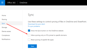 OneDrive sync options