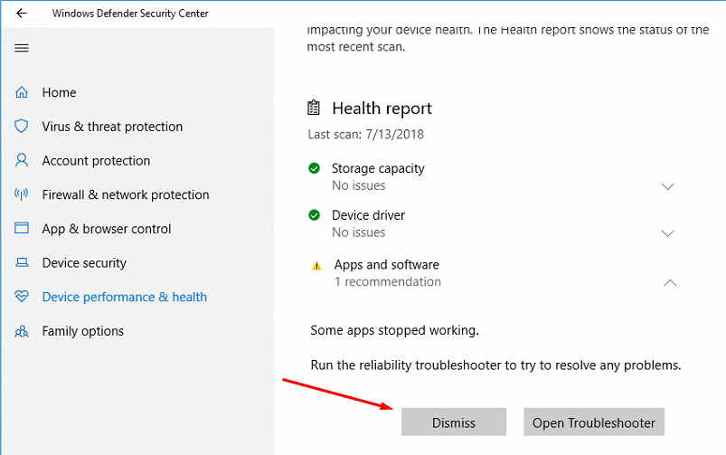 Unexpected Yellow Warning Symbol on Windows Defender in Windows 10