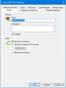 Custom RDP Port Properties