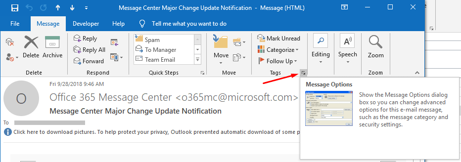Use Outlook Message Option to View Message Headers