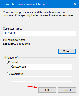 computer name domain changes windows 10