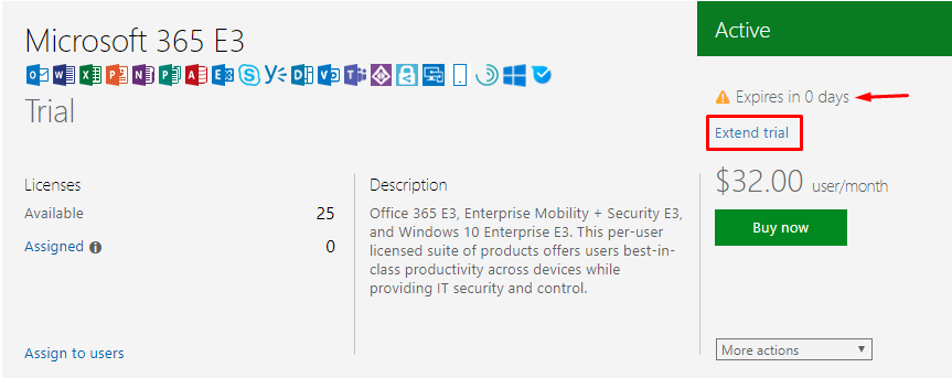 Microsoft 365 E3 Trial Expiration Notice