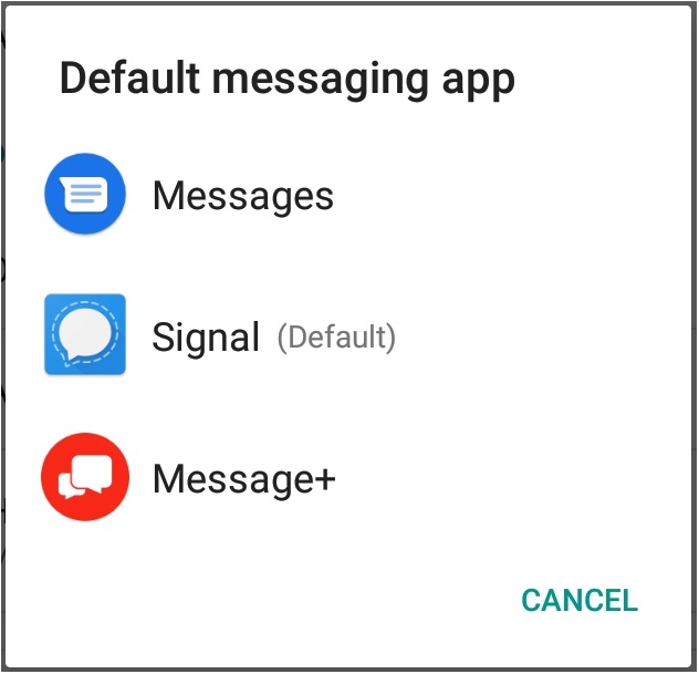 Options for selecting another messaging app
