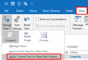 Apply current view to other mail folders