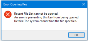 Error opening key
