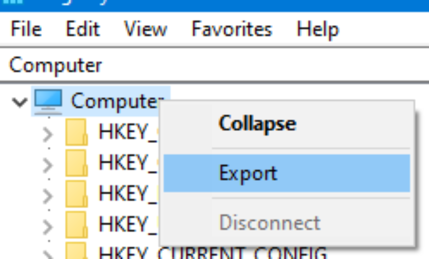 Exporting Windows 10 Registry