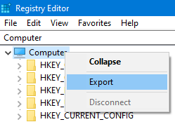 Exporting Windows 10 Registry