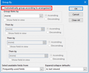 Group by Option in Microsoft Outlook