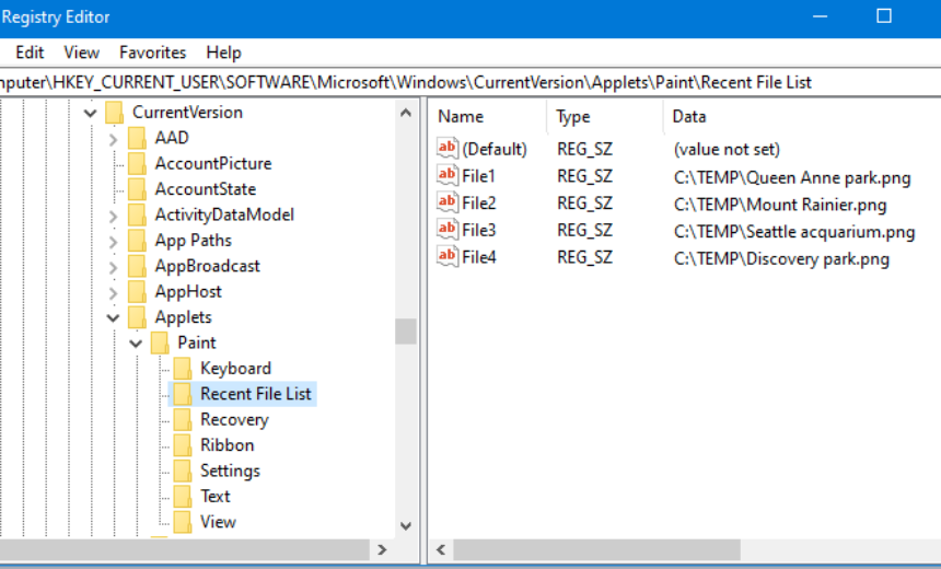 Paint Recent Pictures List in Windows 10