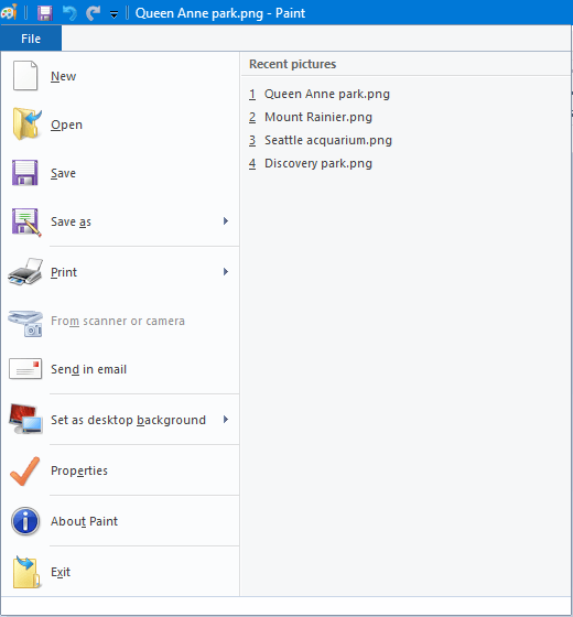 Recent Pictures List in Microsoft Paint