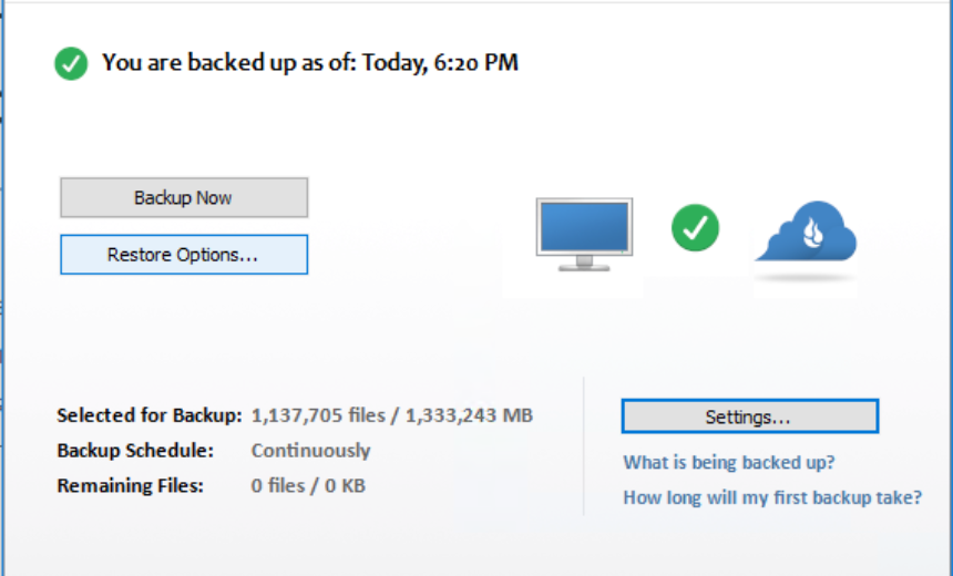 Backblaze Control Panel