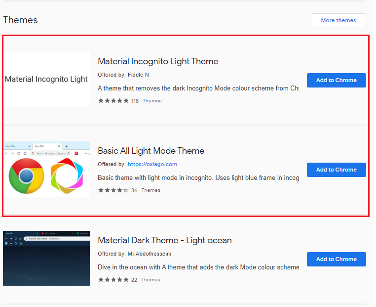 Light themes for Chrome Incognito Mode