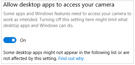 Allow desktop apps to access your camera