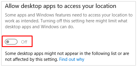 Allow desktop apps to access your location