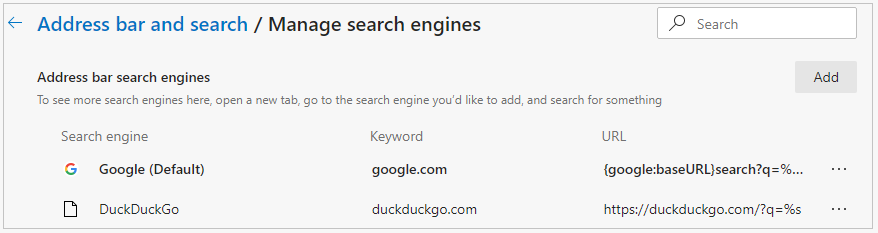 Default search engine in Edge