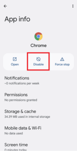 Disable Chrome app on Android