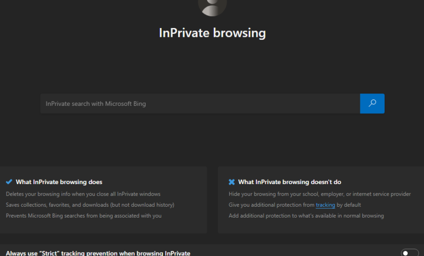 InPrivate browsing features