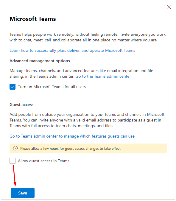 Disabling guest access in Microsoft Teams