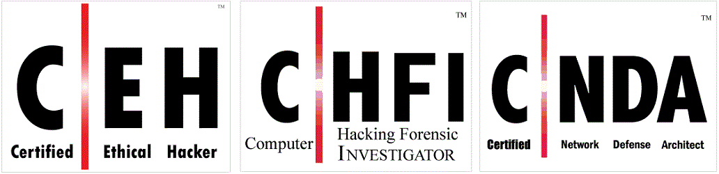 CEH, CHFI, and CNDA logos