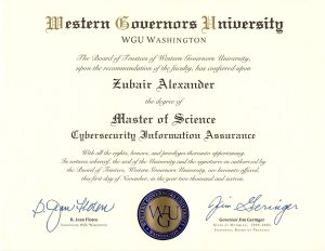 WGU master's degree in Cybersecurity and Information Assurance